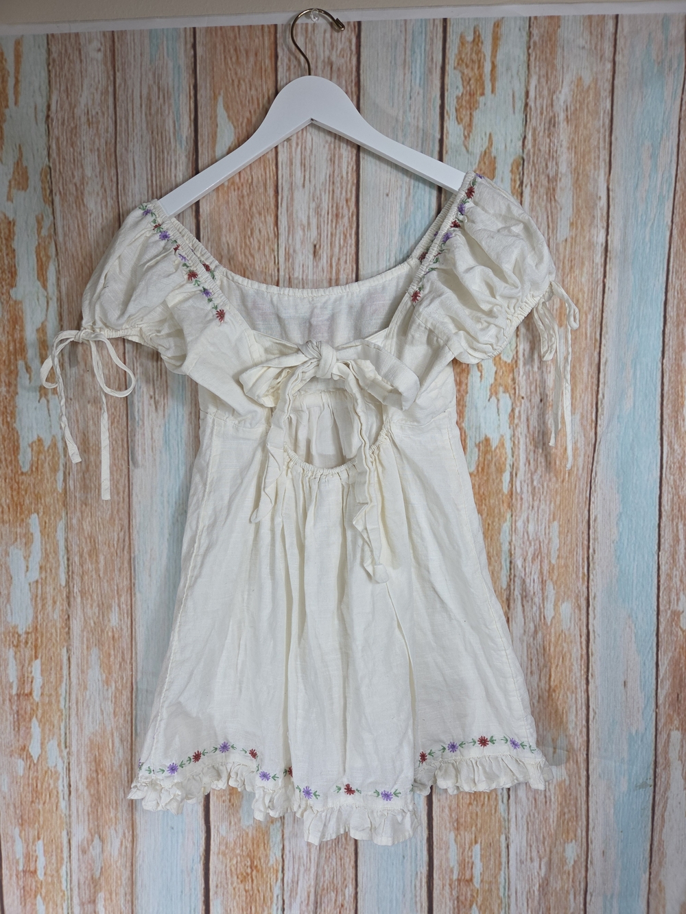 Urban Outfitters Kimchi Blue Marcella Embroidered Tie-Back Mini Dress. Size S - Picture 4 of 5